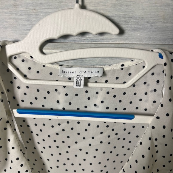 Anthropologie Maison d’Amelie Polka Dot Ruffle Blouse Twee Coquette Delicate - Picture 6 of 7